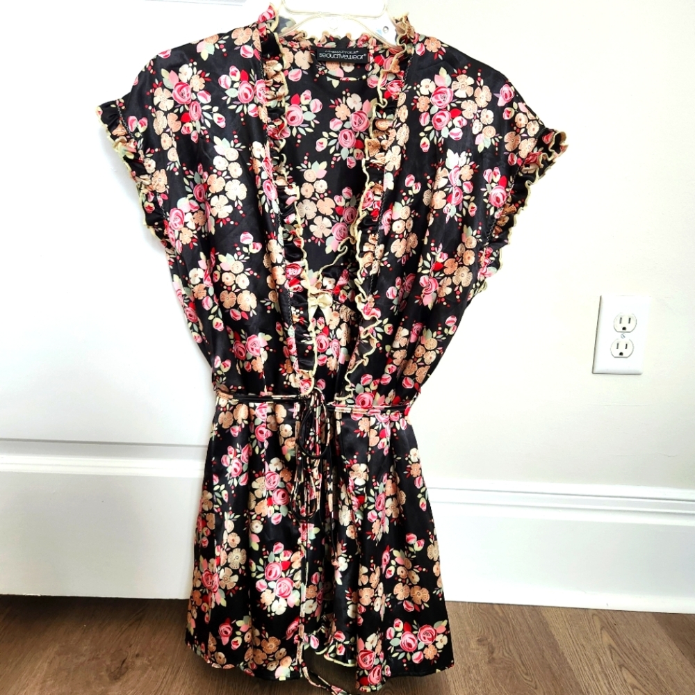 Floral Black Night Dress + Robe